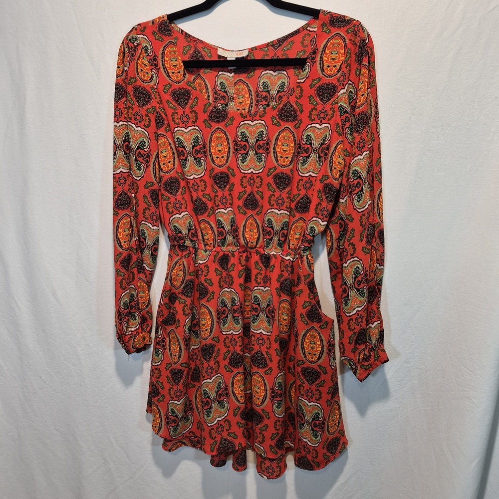 GB S Orange Dress Retro 70s Boho Festival Chic Bohemian Maximalism Indie